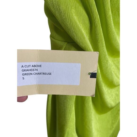 Katie May A Cut Above Gown One Shoulder Cut Out Side Slit Chartreuse Neon Gala S - Picture 6 of 12